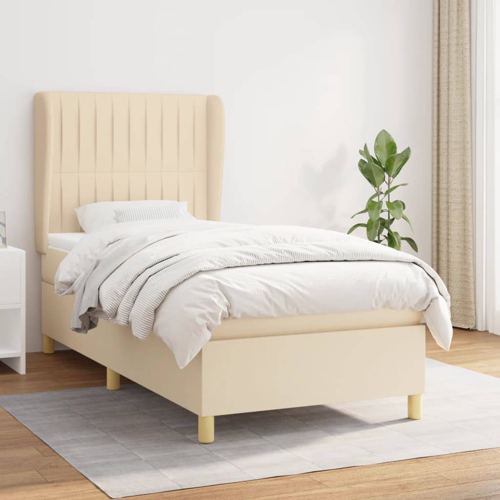 vidaXL Boxspringbett mit Matratze Creme 90x200 cm Stoff