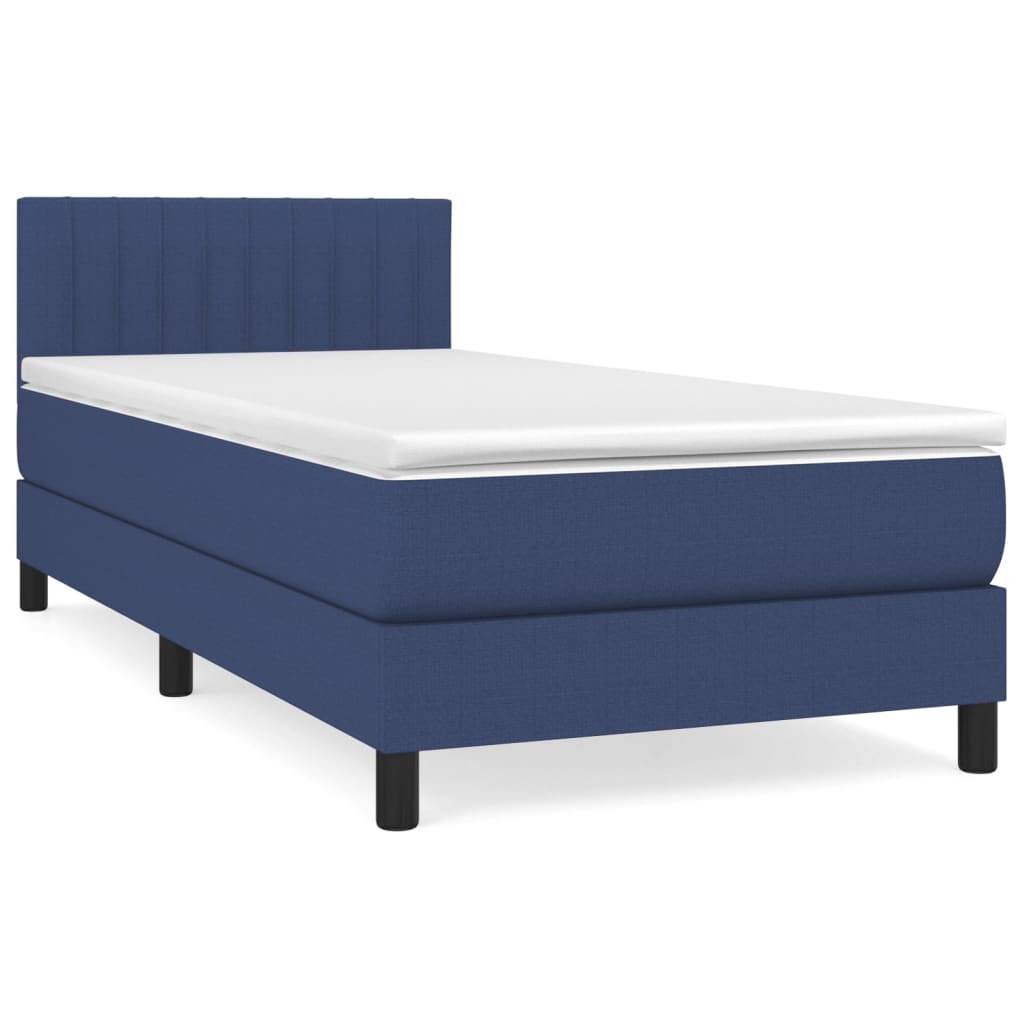 vidaXL Boxspringbett mit Matratze Blau 90x200 cm Stoff