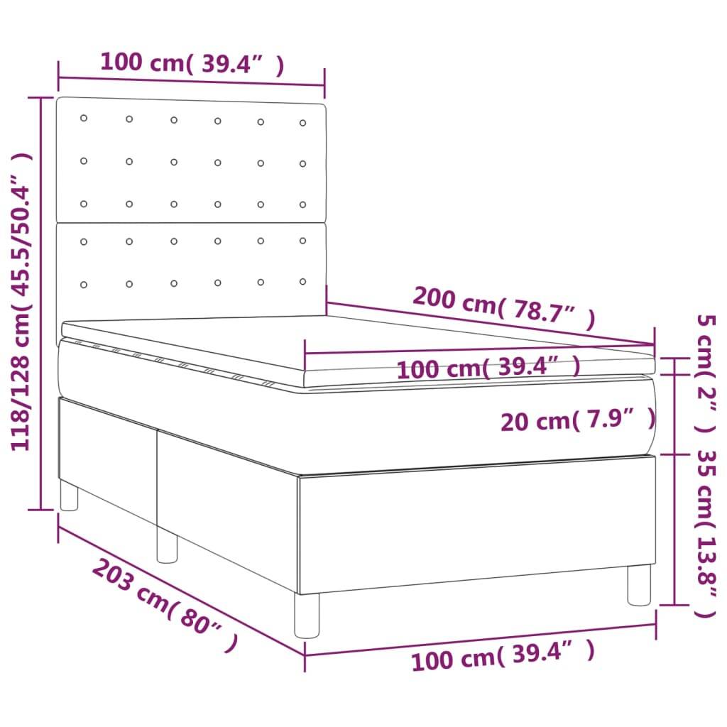 vidaXL Boxspringbett mit Matratze & LED Schwarz 100x200 cm Samt