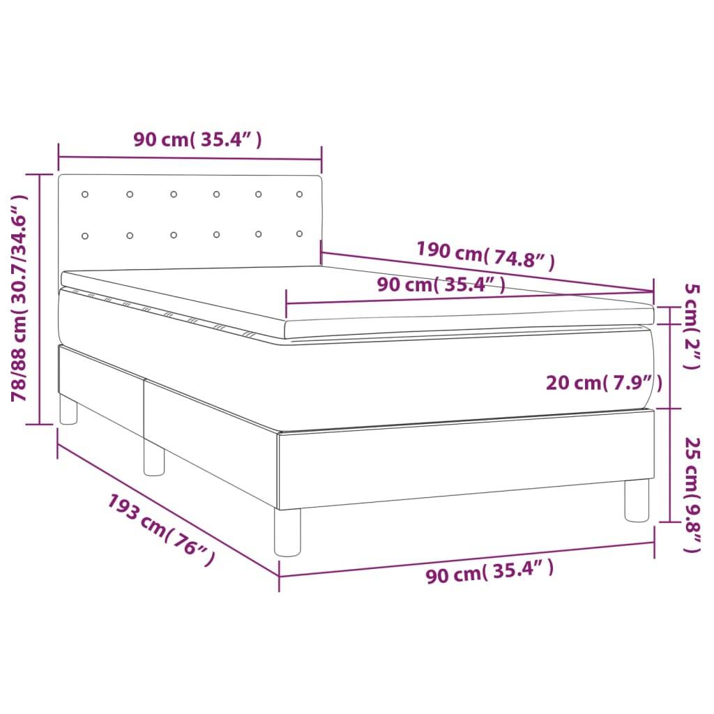 vidaXL Boxspringbett mit Matratze Grau 90x190 cm Kunstleder
