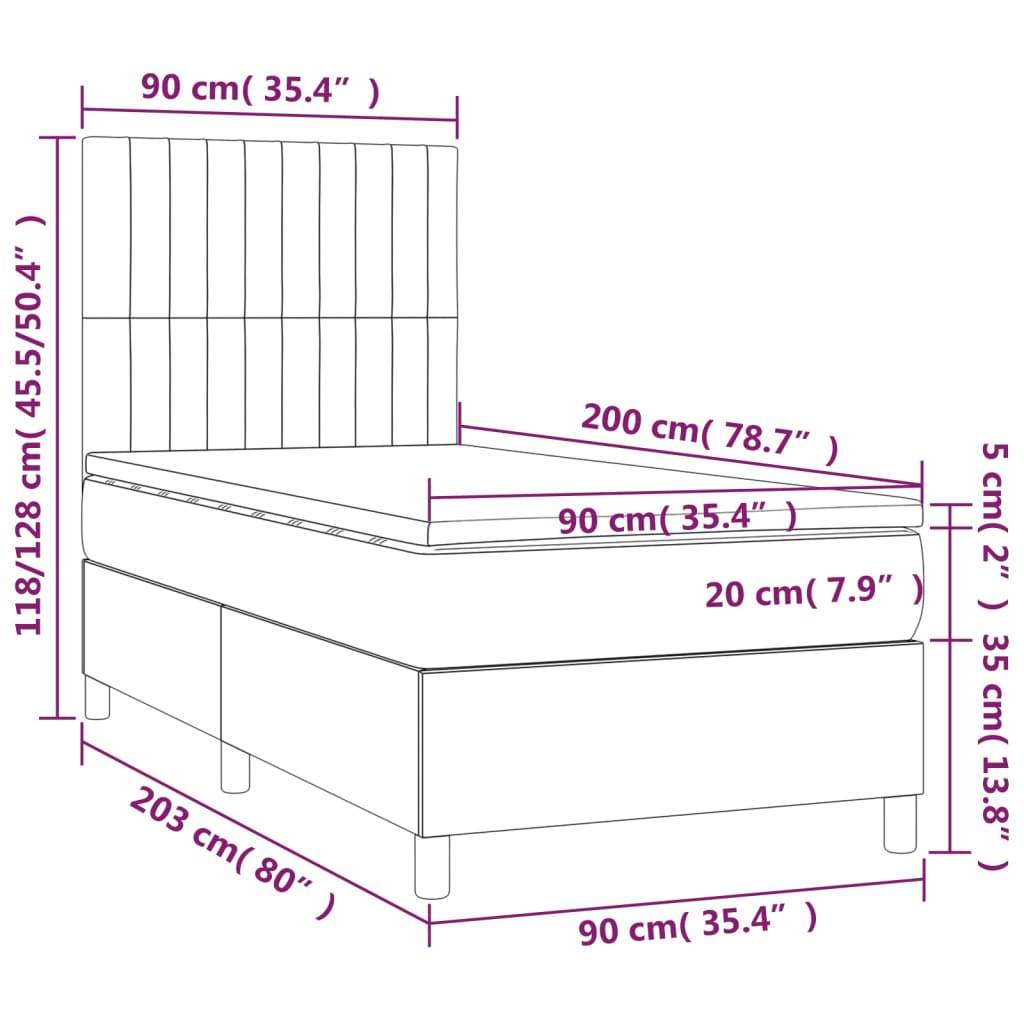 vidaXL Boxspringbett mit Matratze & LED Taupe 90x200 cm Stoff
