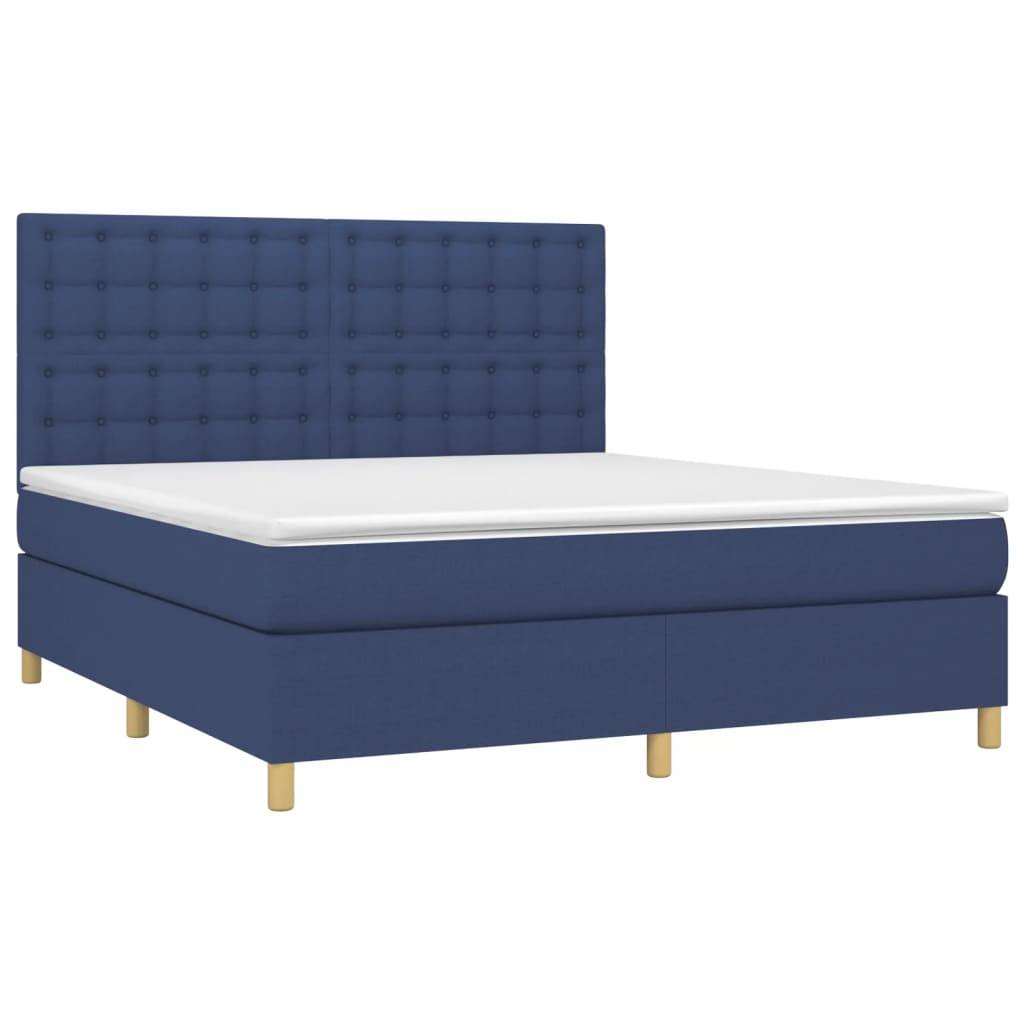 vidaXL Boxspringbett mit Matratze & LED Blau 180x200 cm Stoff