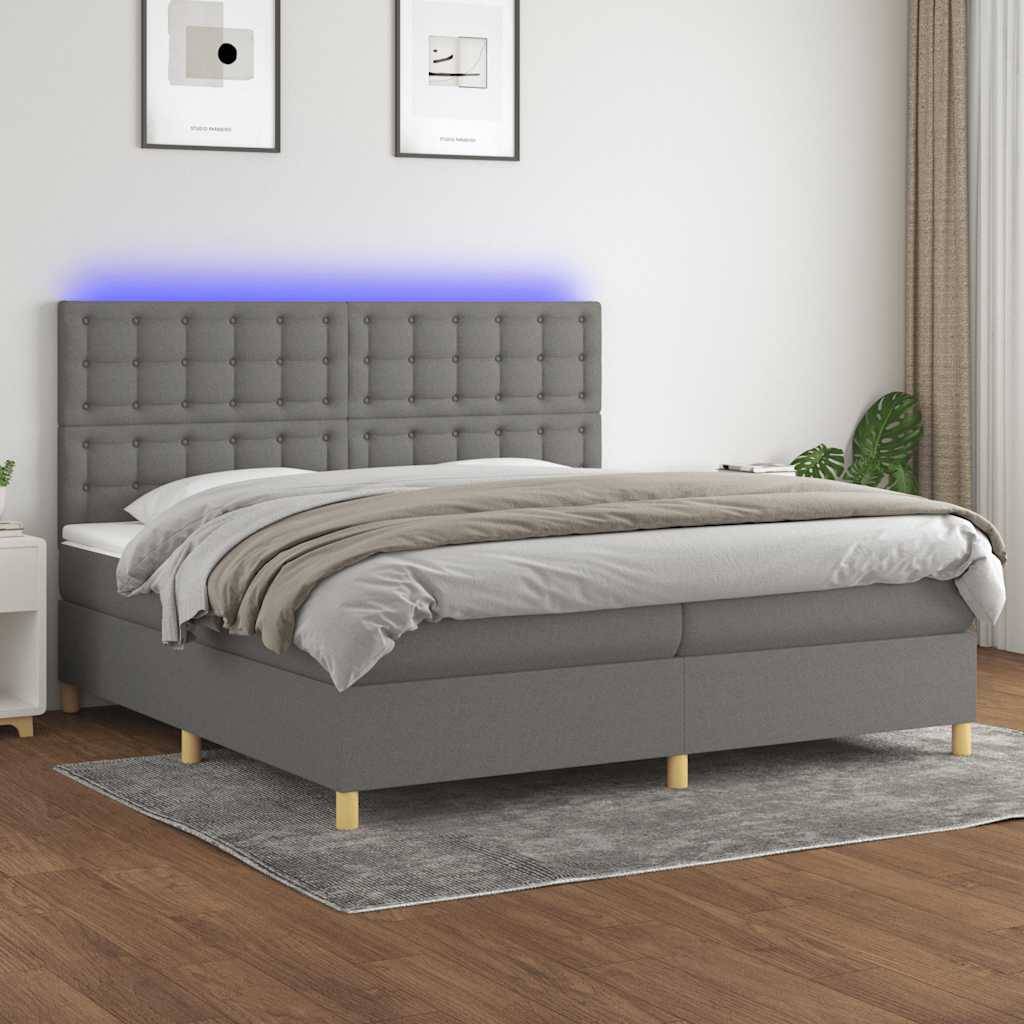 vidaXL Boxspringbett mit Matratze & LED Dunkelgrau 200x200 cm Stoff