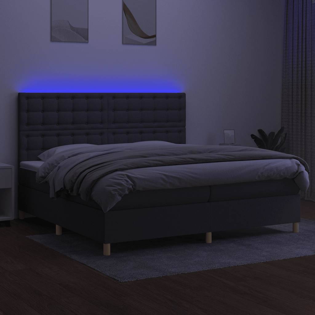 vidaXL Boxspringbett mit Matratze & LED Dunkelgrau 200x200 cm Stoff