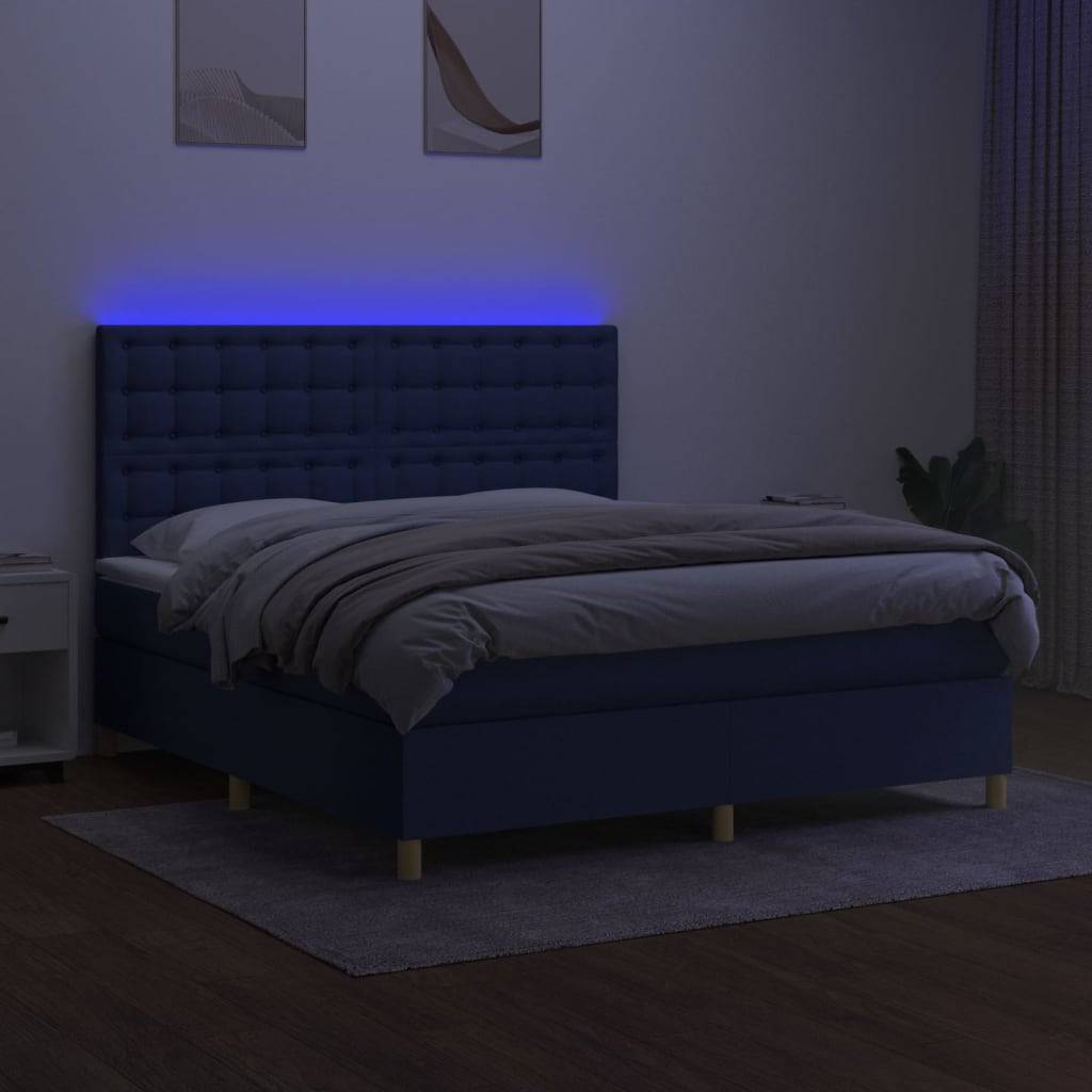 vidaXL Boxspringbett mit Matratze & LED Blau 180x200 cm Stoff