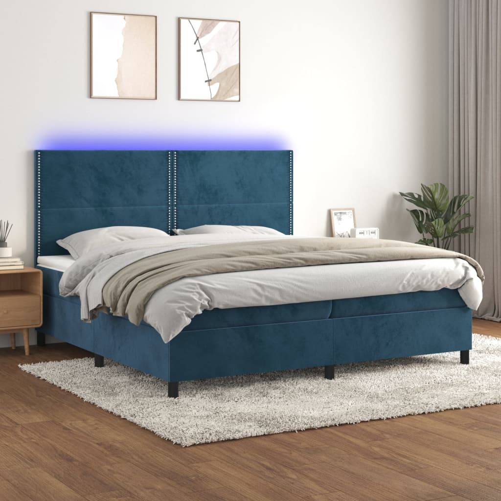 vidaXL Boxspringbett mit Matratze & LED Dunkelblau 200x200 cm Samt