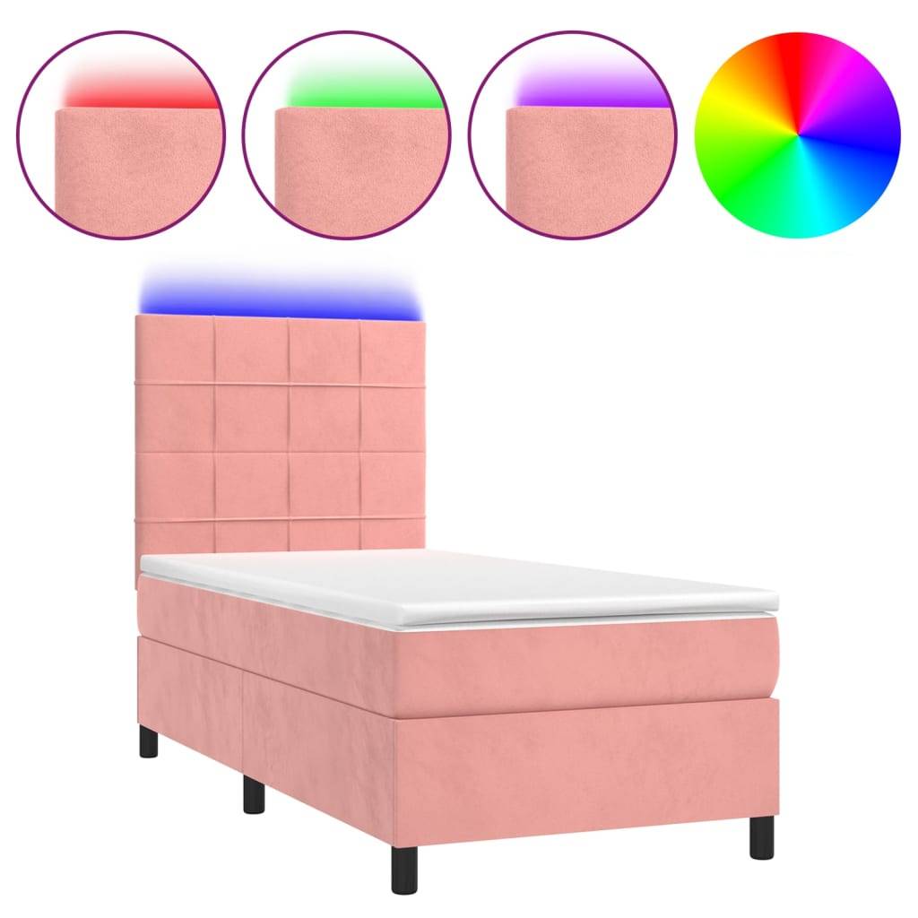 vidaXL Boxspringbett mit Matratze & LED Rosa 90x190 cm Samt