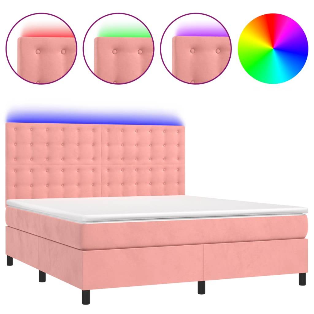 vidaXL Boxspringbett mit Matratze & LED Rosa 180x200 cm Samt