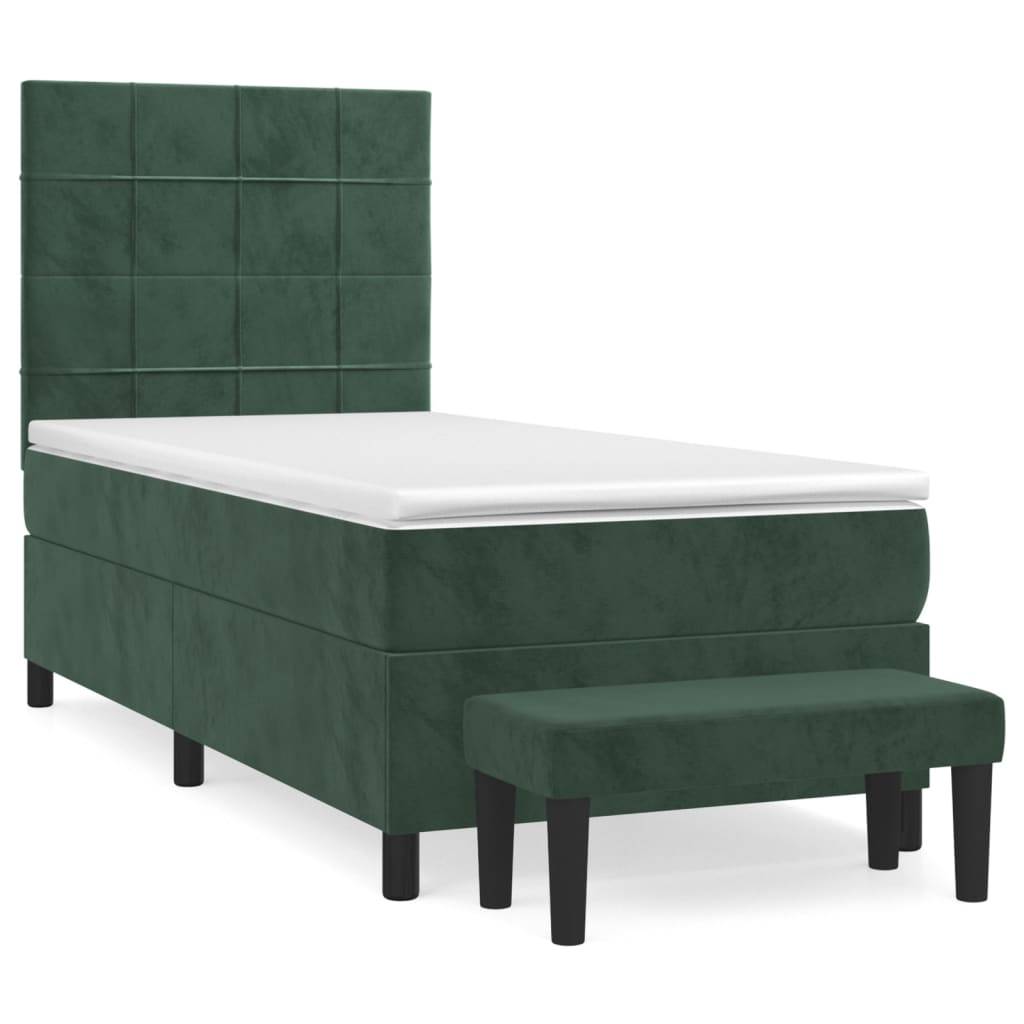 vidaXL Boxspringbett mit Matratze Dunkelgrün 100x200 cm Samt