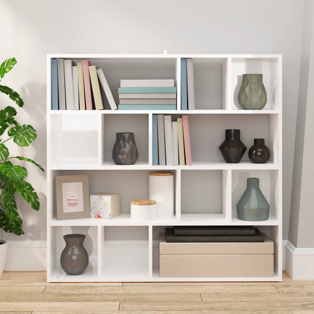 vidaXL Bücherregal/Raumteiler Hochglanz-Weiß 105x24x102 cm