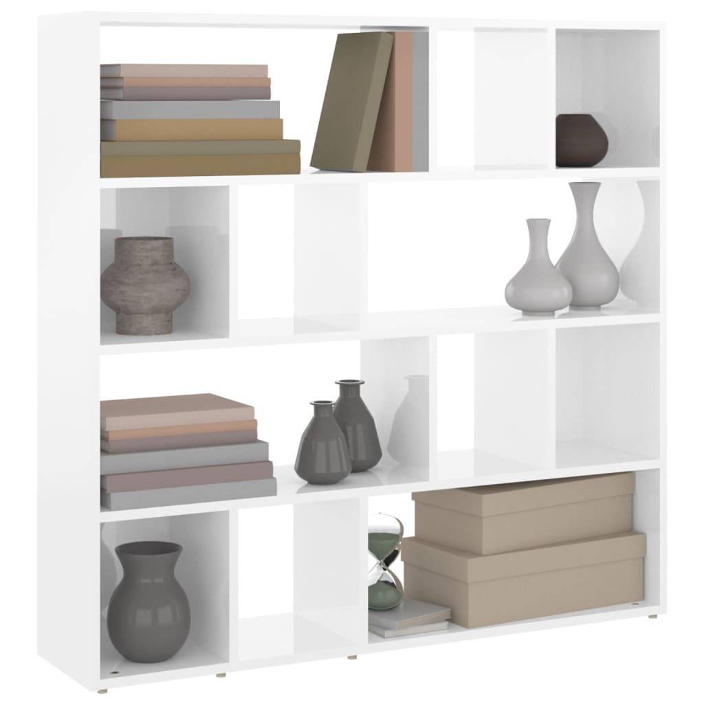 vidaXL Bücherregal/Raumteiler Hochglanz-Weiß 105x24x102 cm