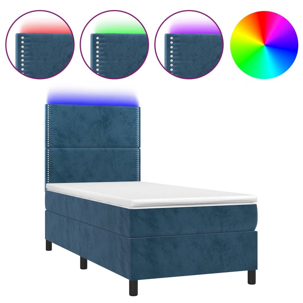 vidaXL Boxspringbett mit Matratze & LED Dunkelblau 100x200 cm Samt