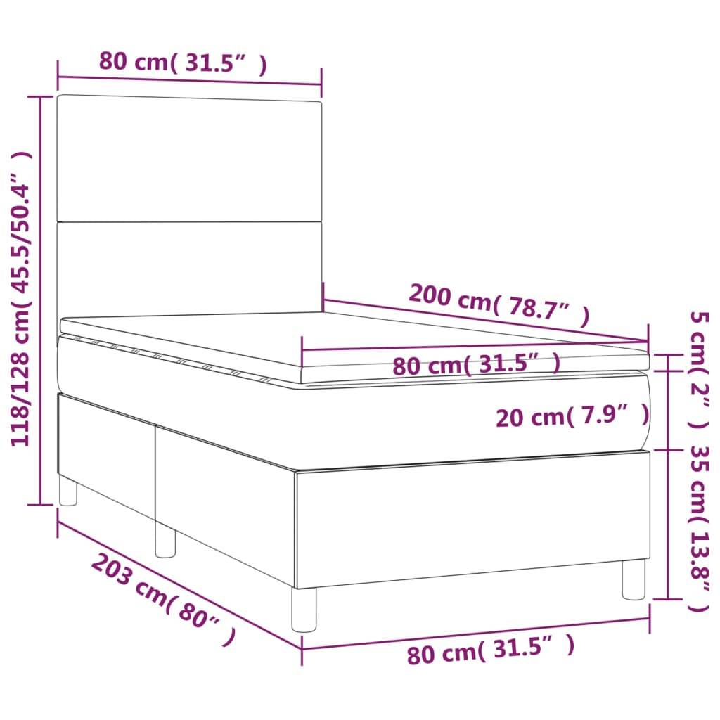 vidaXL Boxspringbett mit Matratze &amp; LED Dunkelgrau 80x200 cm Stoff