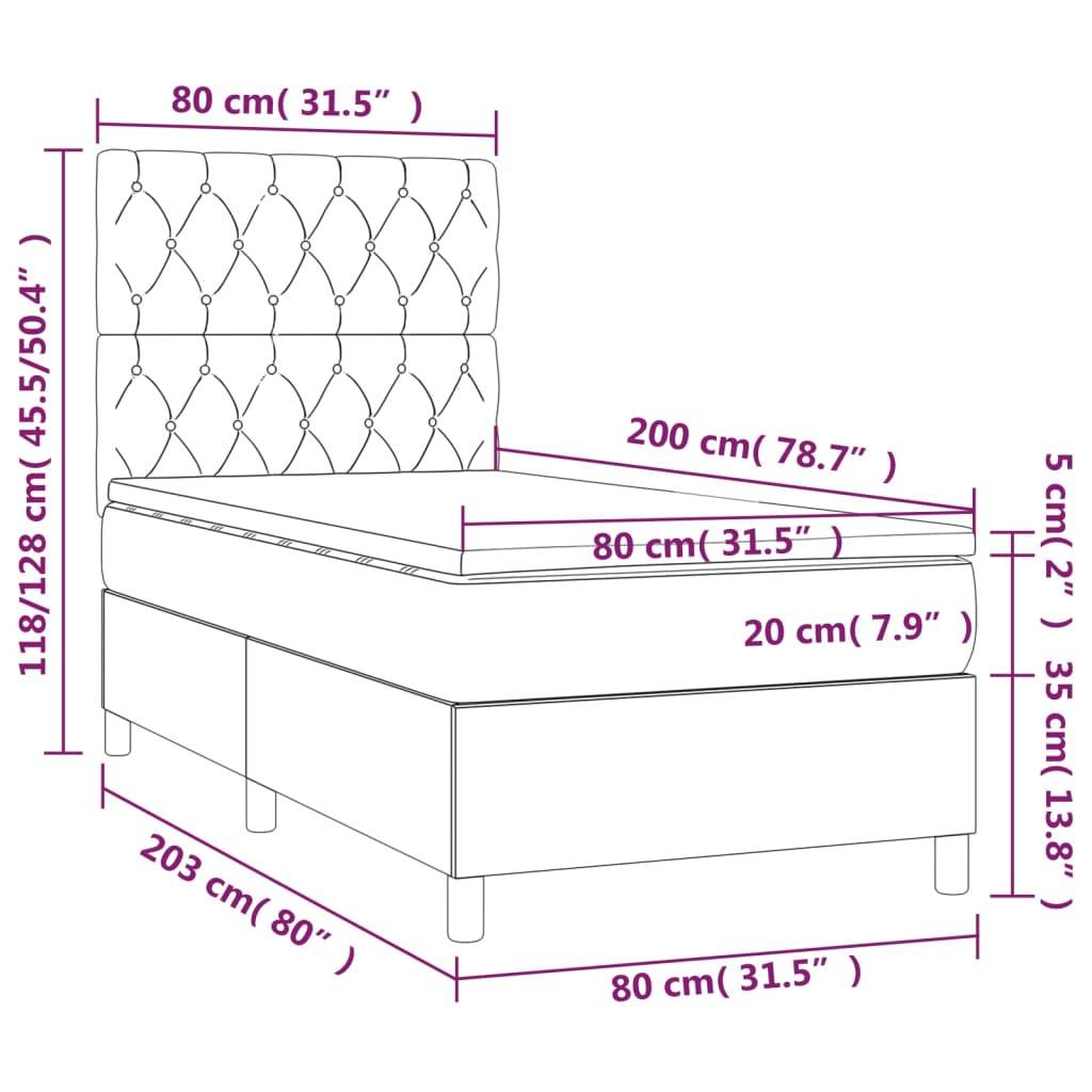 vidaXL Boxspringbett mit Matratze & LED Dunkelgrau 80x200 cm Stoff
