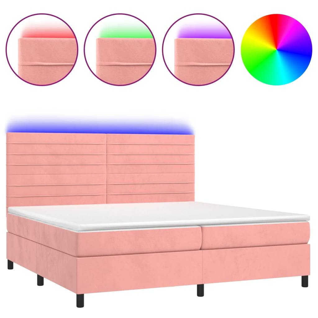 vidaXL Boxspringbett mit Matratze & LED Rosa 200x200 cm Samt
