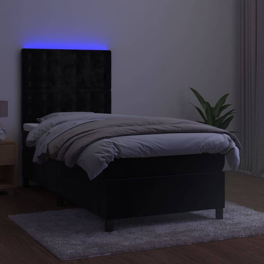 vidaXL Boxspringbett mit Matratze & LED Schwarz 100x200 cm Samt