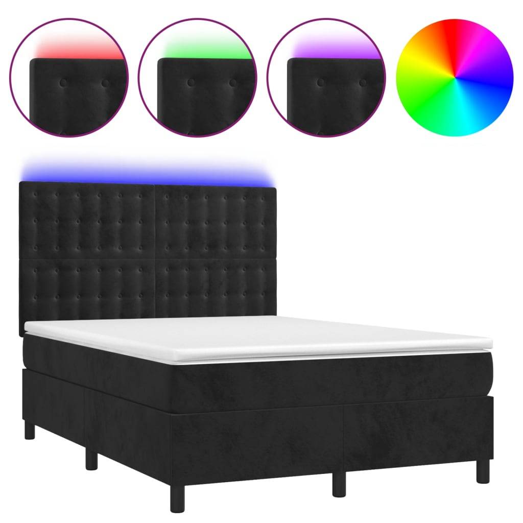 vidaXL Boxspringbett mit Matratze & LED Schwarz 140x200 cm Samt