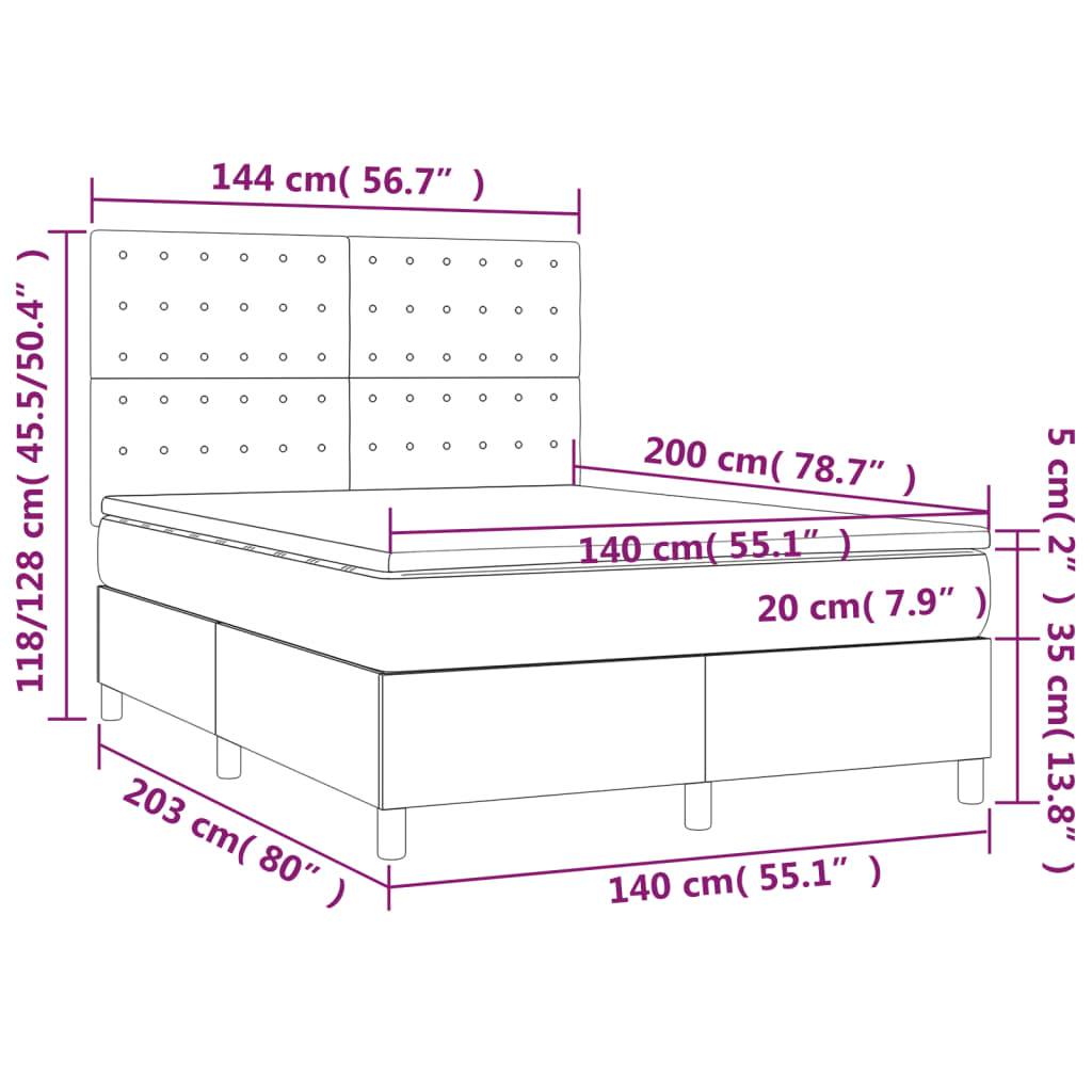 vidaXL Boxspringbett mit Matratze & LED Schwarz 140x200 cm Samt