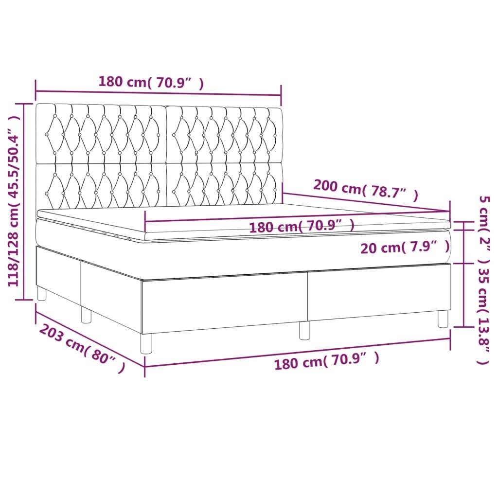 vidaXL Boxspringbett mit Matratze & LED Dunkelgrün 180x200 cm Samt