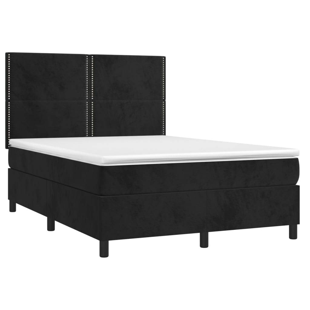 vidaXL Boxspringbett mit Matratze & LED Schwarz 140x200 cm Samt