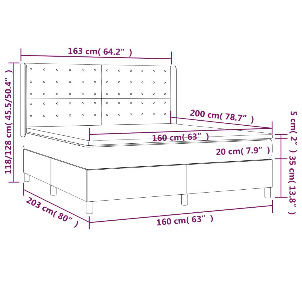 vidaXL Boxspringbett mit Matratze & LED Schwarz 160x200 cm Stoff