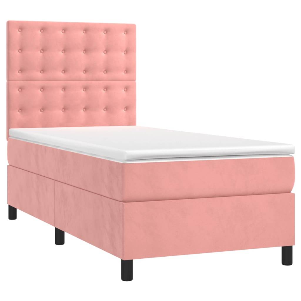 vidaXL Boxspringbett mit Matratze & LED Rosa 90x190 cm Samt