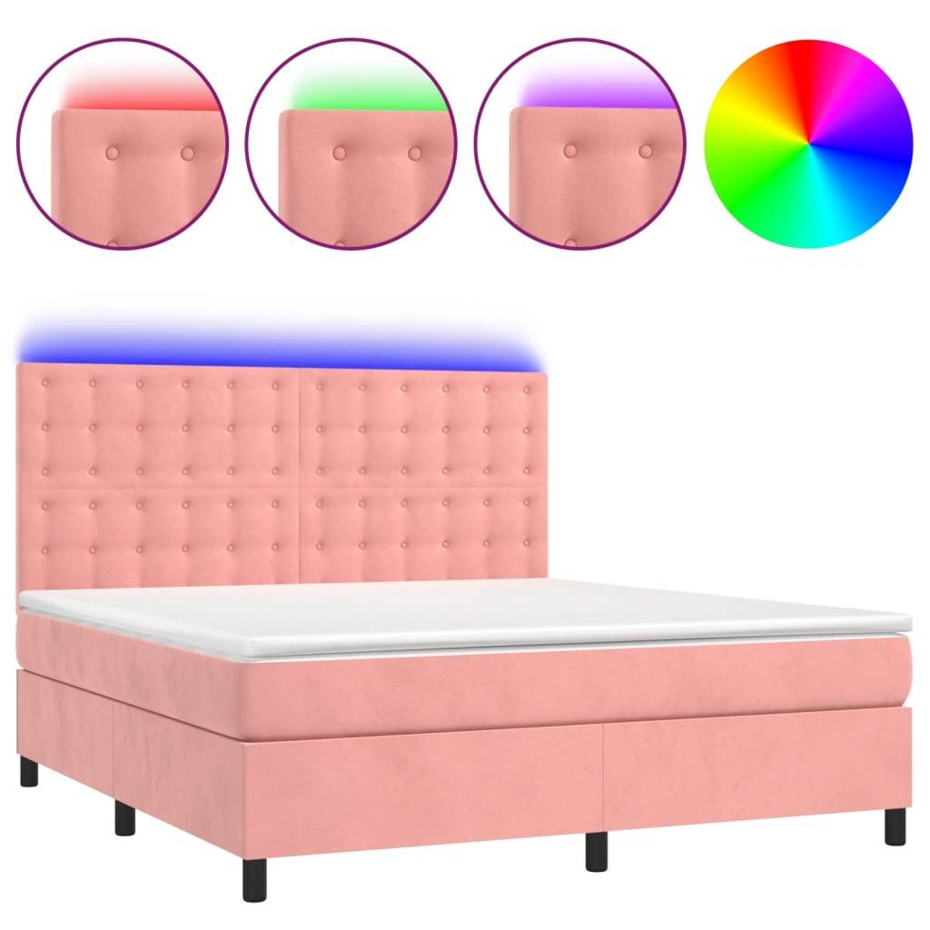 vidaXL Boxspringbett mit Matratze & LED Rosa 160x200 cm Samt