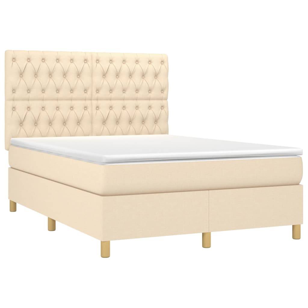 vidaXL Boxspringbett mit Matratze &amp; LED Creme 140x190 cm Stoff