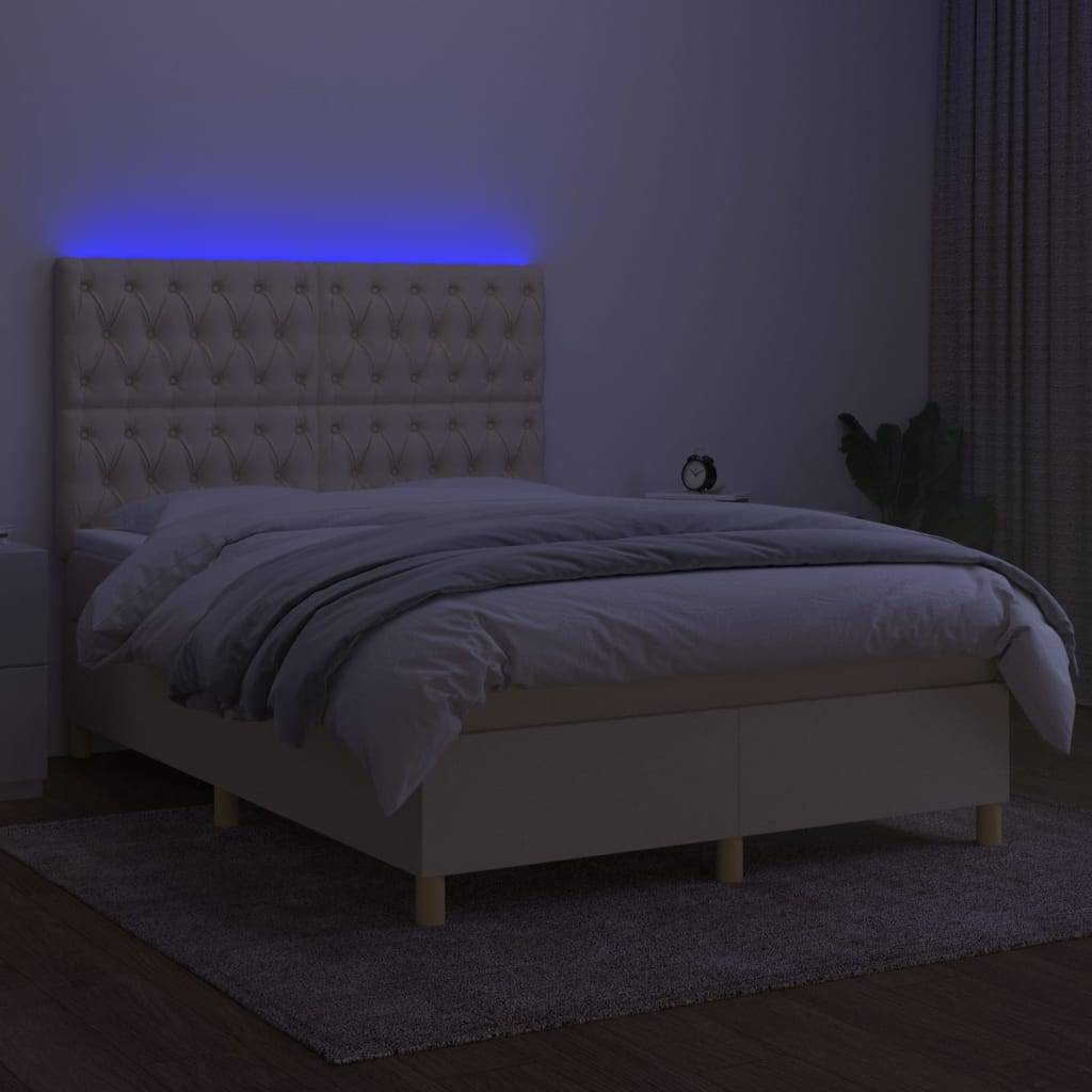 vidaXL Boxspringbett mit Matratze &amp; LED Creme 140x190 cm Stoff