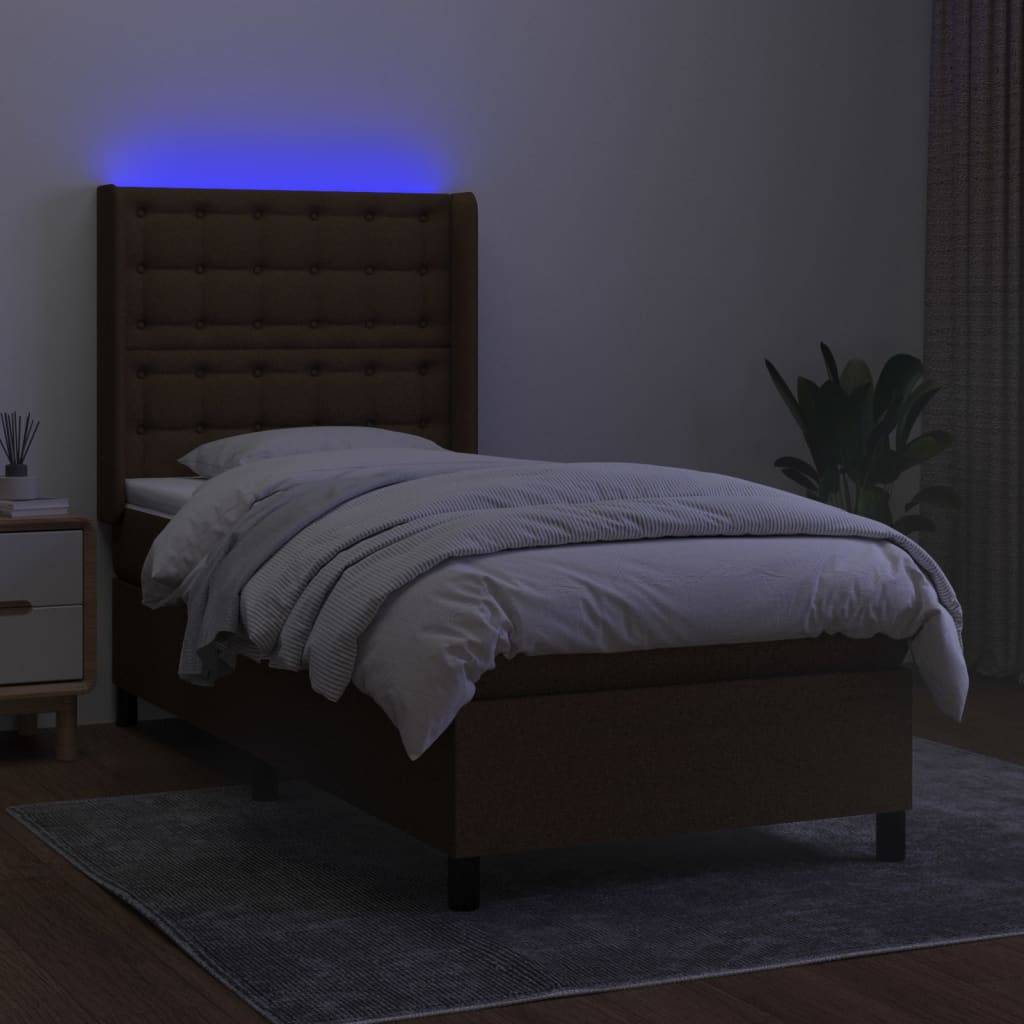 vidaXL Boxspringbett mit Matratze & LED Dunkelbraun 100x200 cm Stoff
