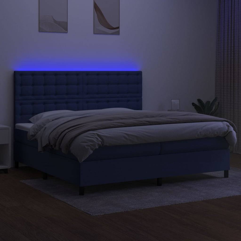 vidaXL Boxspringbett mit Matratze & LED Blau 200x200 cm Stoff