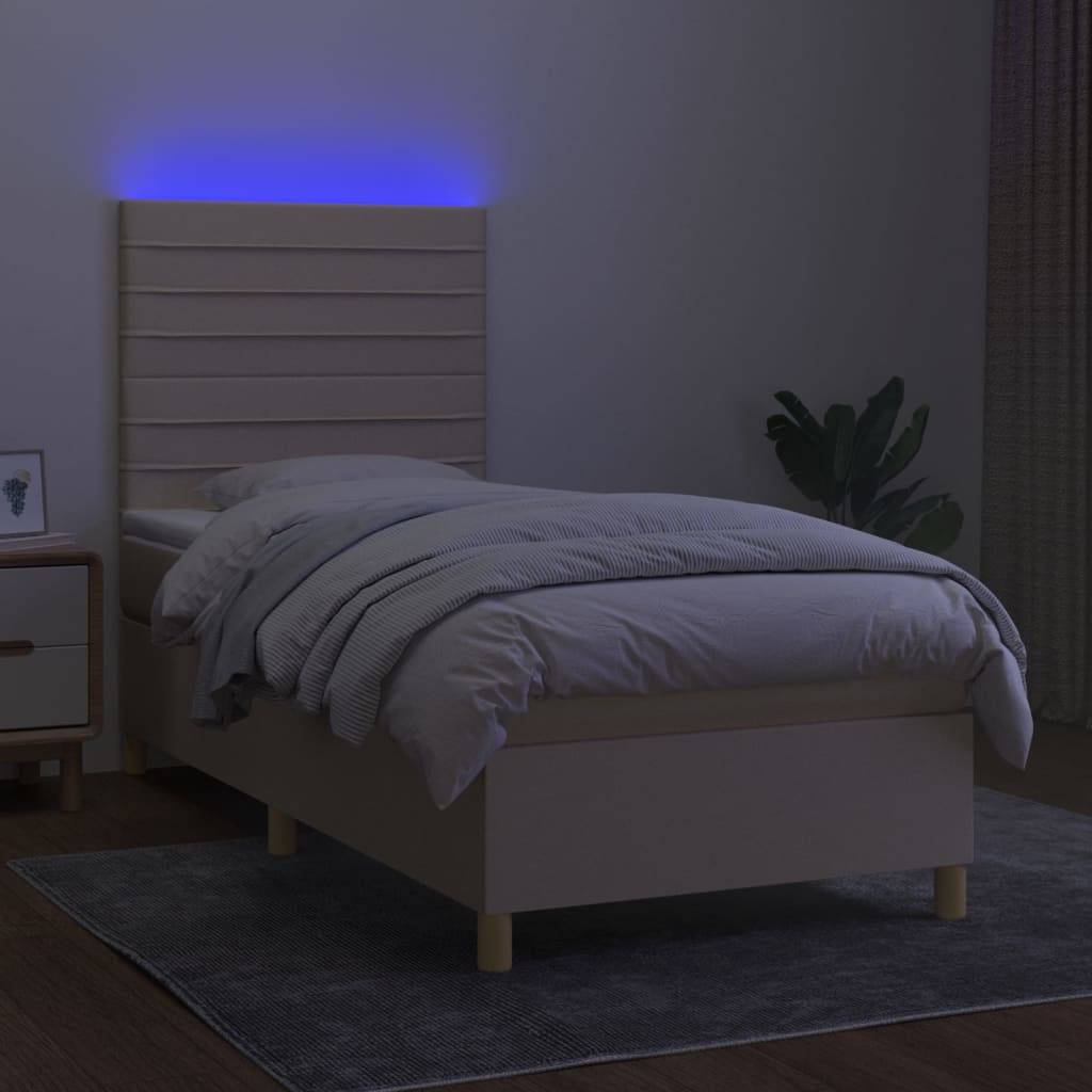 vidaXL Boxspringbett mit Matratze &amp; LED Creme 80x200 cm Stoff