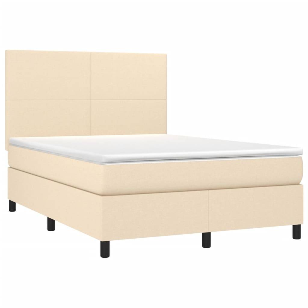 vidaXL Boxspringbett mit Matratze &amp; LED Creme 140x190 cm Stoff