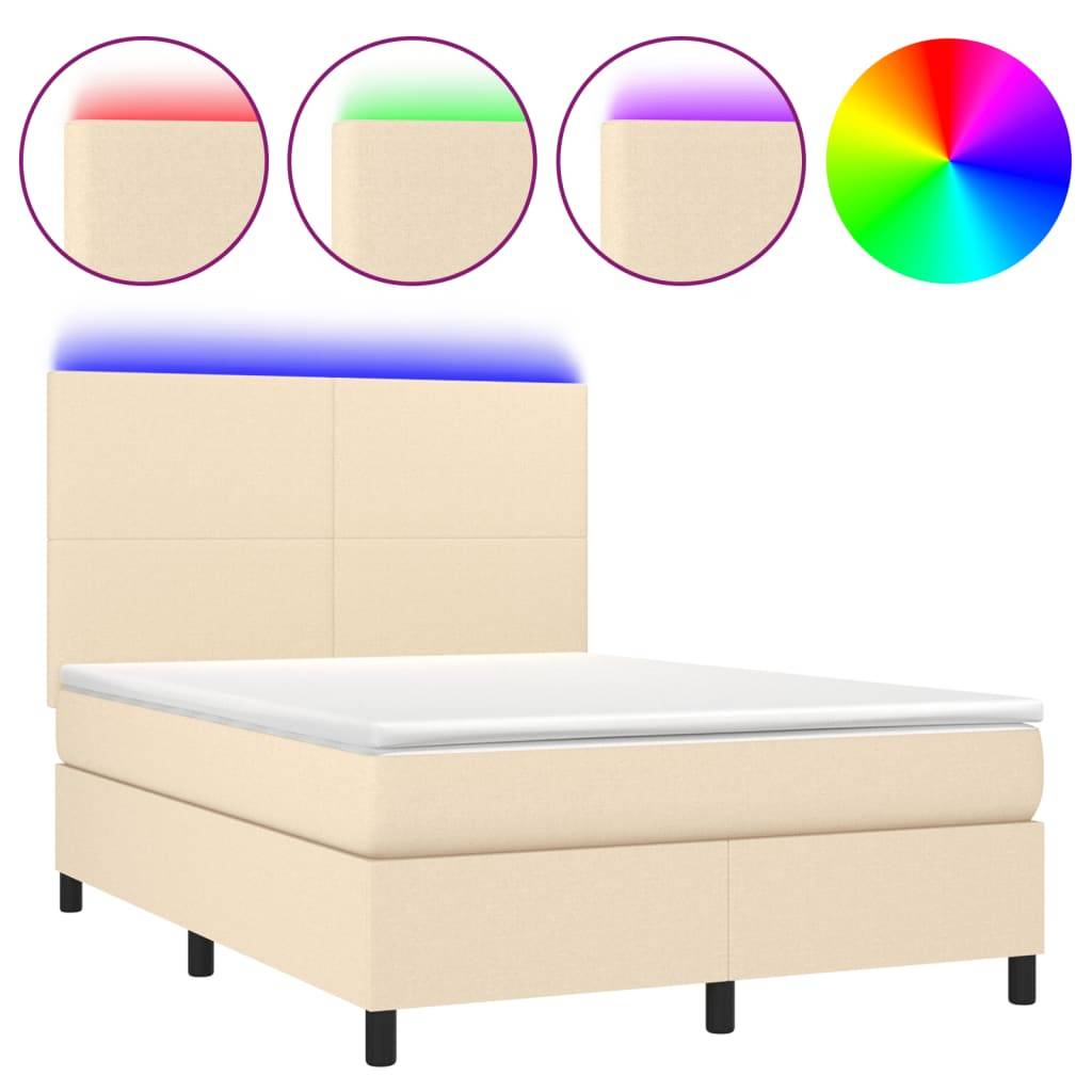 vidaXL Boxspringbett mit Matratze &amp; LED Creme 140x190 cm Stoff