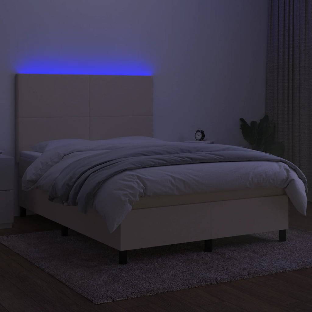 vidaXL Boxspringbett mit Matratze &amp; LED Creme 140x190 cm Stoff
