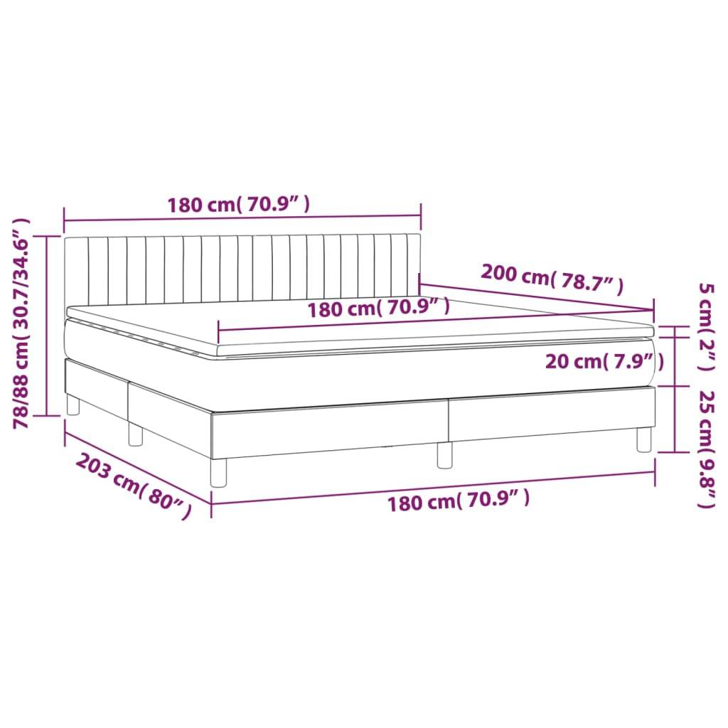 vidaXL Boxspringbett mit Matratze &amp; LED Taupe 180x200 cm Stoff