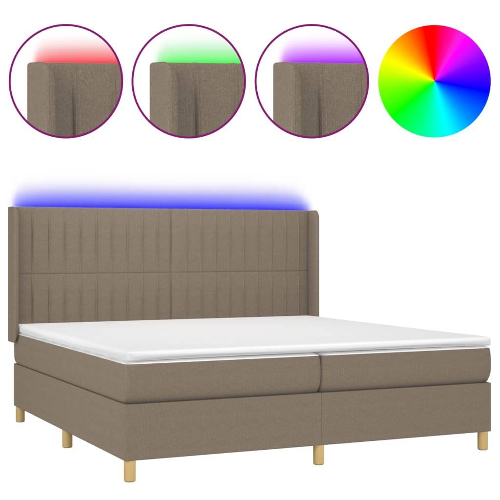 vidaXL Boxspringbett mit Matratze &amp; LED Taupe 200x200 cm Stoff