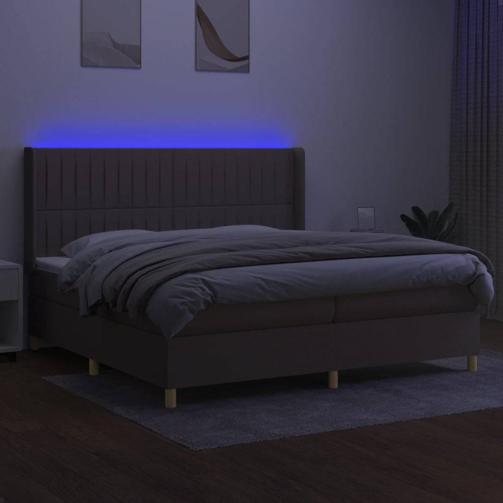 vidaXL Boxspringbett mit Matratze &amp; LED Taupe 200x200 cm Stoff