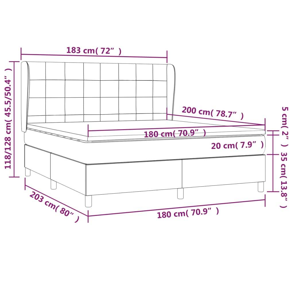 vidaXL Boxspringbett mit Matratze Dunkelbraun 180x200 cm Stoff