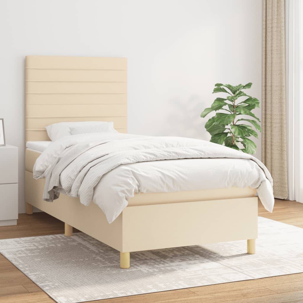 vidaXL Boxspringbett mit Matratze Creme 90x190 cm Stoff