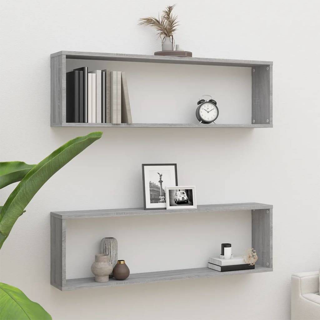 vidaXL Wandregale 2 Stk. Grau Sonoma 100x15x30 cm Holzwerkstoff