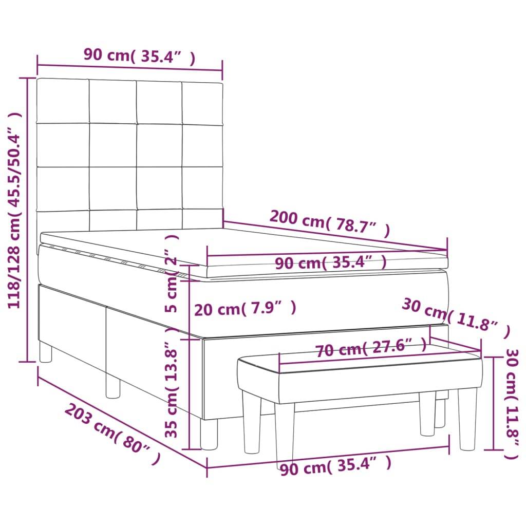 vidaXL Boxspringbett mit Matratze Creme 90x200 cm Stoff