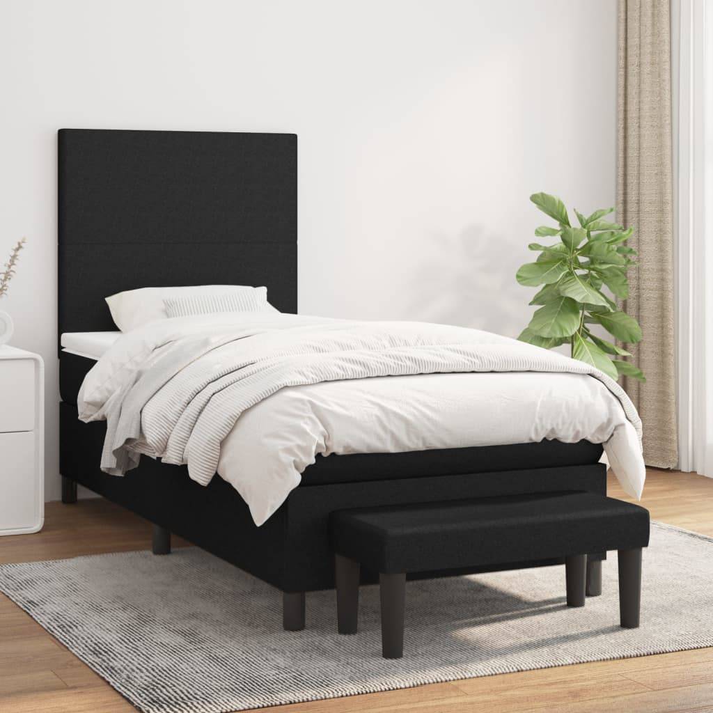 vidaXL Boxspringbett mit Matratze Schwarz 100x200 cm Stoff