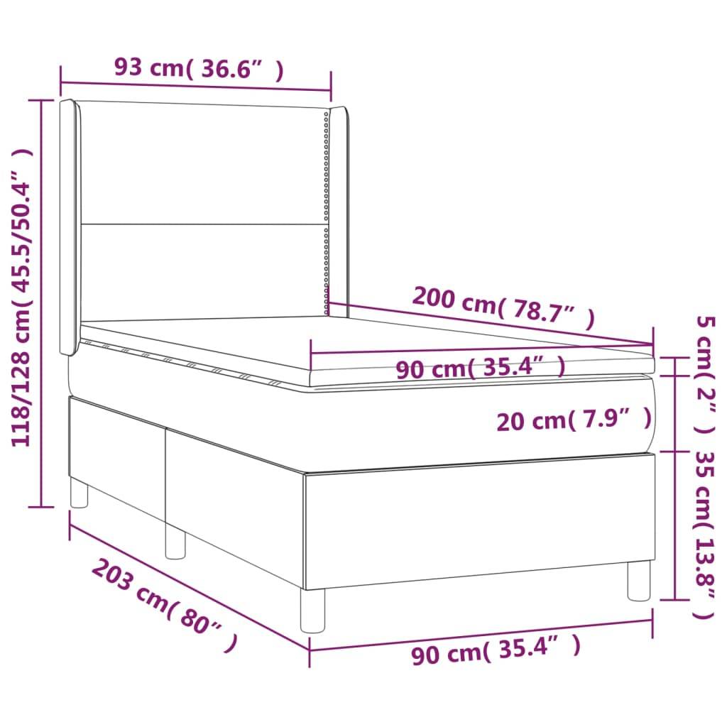 vidaXL Boxspringbett mit Matratze & LED Dunkelgrau 90x200 cm Stoff