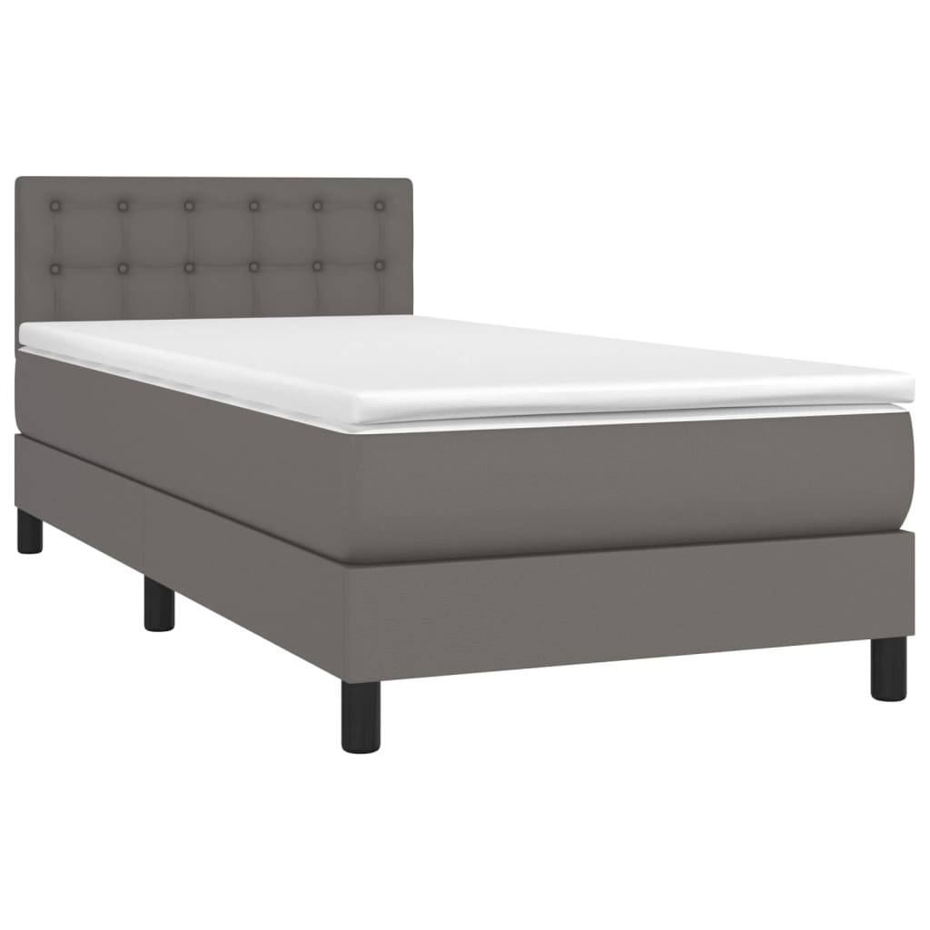 vidaXL Boxspringbett mit Matratze & LED Grau 90x190 cm Kunstleder