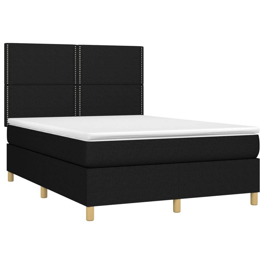 vidaXL Boxspringbett mit Matratze &amp; LED Schwarz 140x190 cm Stoff