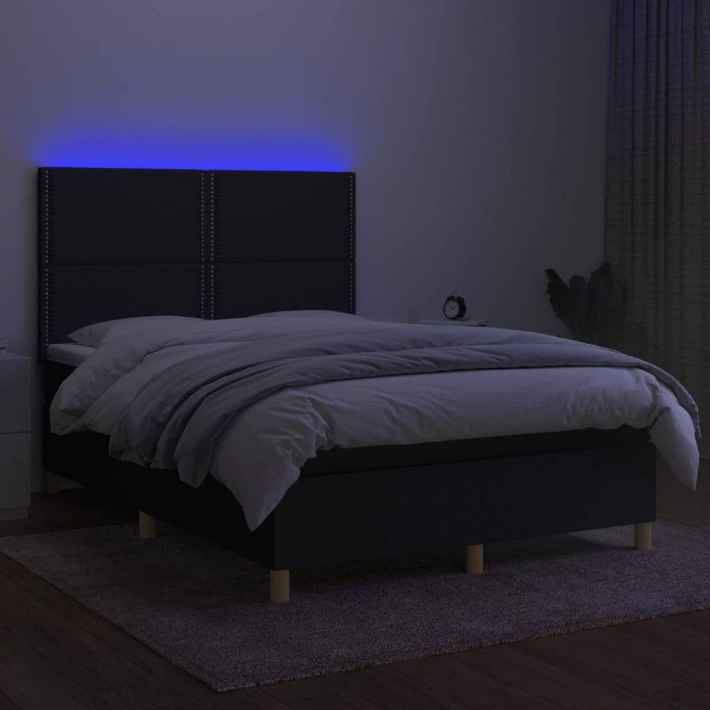 vidaXL Boxspringbett mit Matratze &amp; LED Schwarz 140x190 cm Stoff