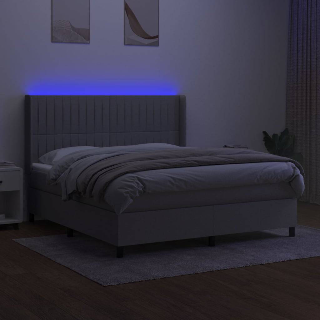 vidaXL Boxspringbett mit Matratze & LED Hellgrau 180x200 cm Stoff