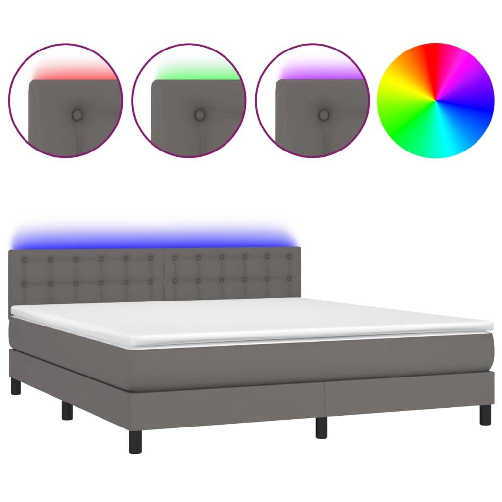 vidaXL Boxspringbett mit Matratze &amp; LED Grau 160x200 cm Kunstleder