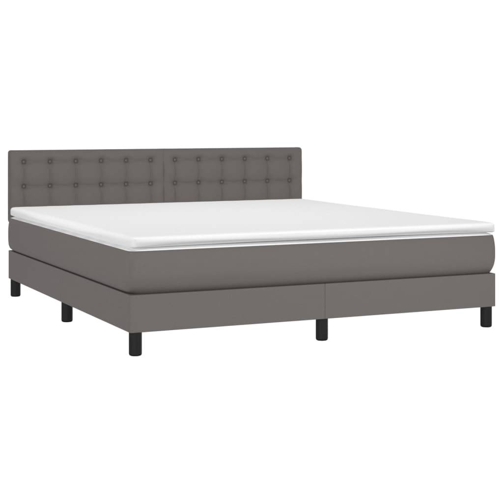 vidaXL Boxspringbett mit Matratze &amp; LED Grau 160x200 cm Kunstleder